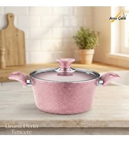 ARZU ÇELİK 24 Cm Granit Derin Tencere Cam Kapak - Pembe