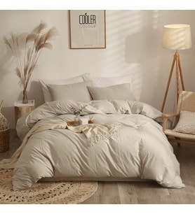 Modern Stil Bej Nevresim King Size Boho Bej Yorgan Örtüsü% %100 Yıkanmış Pamuk Yatak Takımları Yumuşak Pamuk Bej Yatak Örtüsü Lüks Işık Tan Nevresim Fermuar Kapatma ile