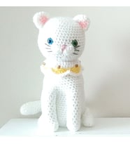 Amigurumi Örgü Oyuncak Kedi Beyaz Sarı Tasmalı Van Kedisi (Pamuk Beyaz)