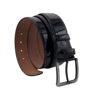 Siyah Rugan Suni Deri Dikişli 4 cm.lik Klasik Kemer - 7400-90-22Y