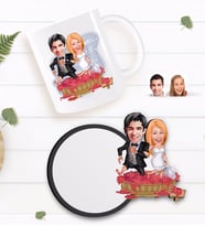 BK Gift Kişiye Özel Evleniyoruz Karikatürlü Beyaz Kupa ve Ahşap Bardak Altlığı Hediye Seti-10