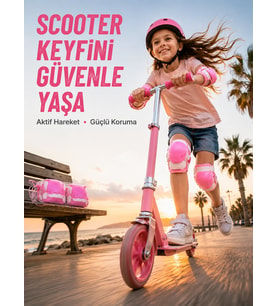 Mey İthalat® Çocuk Koruyucu Pembe Çocuk Koruyucu Spor Seti Dizlik Dirseklik El Bilek Koruyucu