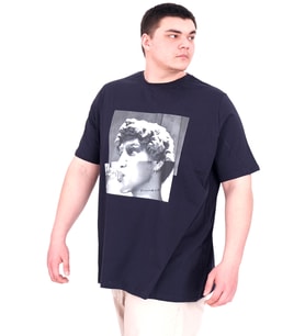 Mode XL Büyük Beden Erkek T-Shirt Bisiklet Yaka STATUE U25027 Lacivert