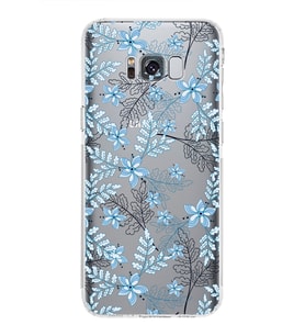 Samsung Galaxy S8 Plus  Kamera Korumalı Kapak Floral Mavi Tasarımlı  Şeffaf  Kılıf