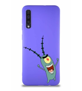 Samsung Galaxy A50S Soft Premier Kapak Plankton Tasarımlı Silikon Kılıf - Mor (Şeffaf)