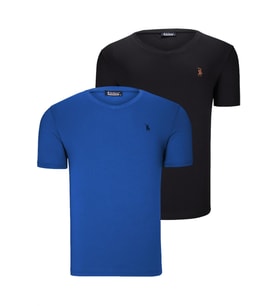 İKİLİ SET T8568 DEWBERRY V YAKA ERKEK T-SHIRT-SİYAH-SAKS (Karışık)