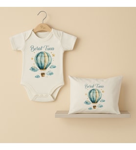 Pia Baby Premium %100 Pamuk İsme Özel Organik Baskılı Çıtçıtlı Bebek Body Ve Yastık Kılıfı 5023-19 (Ekru)