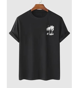 Baskılı Oversize Bisiklet Yaka T-shirt - Siyah