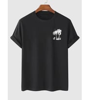 Baskılı Oversize Bisiklet Yaka T-shirt - Siyah
