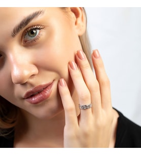 Beyaz Zirkon Taşlı Gurmet Tasarım Silver Renk Free Size 925 Ayar Gümüş Kadın Yüzük