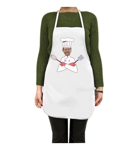Kişiye Özel Fotoğraflı Erkek / Kadın Chef Karikatürlü Beyaz Mutfak Önlüğü