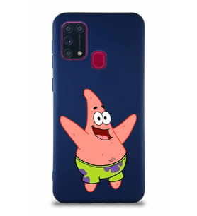 Samsung Galaxy M31 Soft Premier Kapak Patrick Yıldız Tasarımlı Silikon Kılıf - Lacivert (Şeffaf)