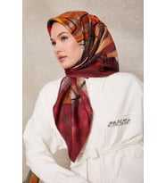 Karmaşık Desen Twill İpek Eşarp-0915 (Bordo)