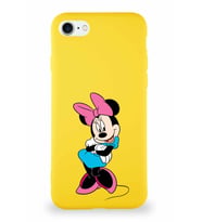 Apple iPhone SE 2022 Soft Premier Kapak Minnie Mouse-D Tasarımlı Silikon Kılıf - Sarı (Şeffaf)