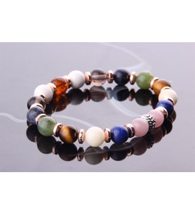 Öğrenci Bilekliği-Kehribar-Yeşim-Lapis-Kalsit-Dumanlı Kuvars-Havlit-Hematit-8 mm B178