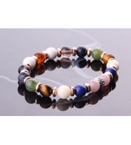 Öğrenci Bilekliği-Kehribar-Yeşim-Lapis-Kalsit-Dumanlı Kuvars-Havlit-Hematit-8 mm B178
