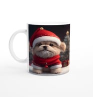 Kırmızı Şapkalı Mini Noel Köpeği Baskılı Kupa Bardak