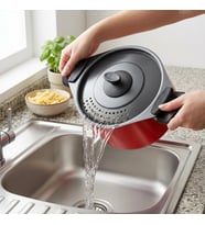 Redio Akıllı Makarna ve Mantı Tenceresi - Kendinden Süzgeçli Kapaklı, Yanmaz Yapışmaz Kırmızı Derin Tencere, 20 cm, 4 Litre Kapasiteli