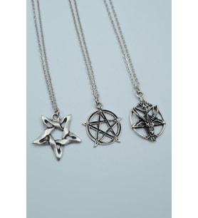 3'lü Pentagram Ters Pentagram Keçi Kafası Gümüş Kaplama Kolye Seti