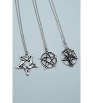 3'lü Pentagram Ters Pentagram Keçi Kafası Gümüş Kaplama Kolye Seti