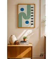 Bauhaus Yeşil Çizgi Tipografi, Ahşap Çerçeveli Duvar Tablosu - Modern Ev Dekorasyonu