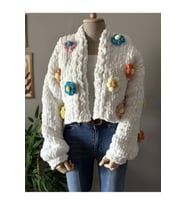 El yapımı Çiçek Puffy Polar Chunky Hırka, Ceket