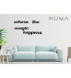 NUMA CONCEPT-Duvar Süsü Kare Ahşap Tablo Where The Magic Happens (Siyah)
