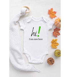 I'am New Here Baskılı %100 Pamuklu Organik Baskılı Beyaz Çıtçıtlı Bebek Body Zıbın Bebek Badi