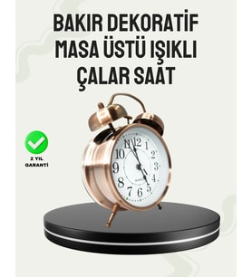 Nostaljik Büyük Boy Metal Masa Saati Bronz Kaplama ve Yüksek Sesli Alarm