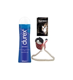 Durex Hisset Pürüzsüz Hazlar 50 ml Jel + Kırmızı Deri Tasma + Hediye