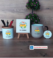 Öğretmenler Günü Hediyesi Dekoratif Taş, Kalemlik, Sihirli Oval Kupa Bardak, Ahşap Anahtarlık Hediye (Model 1)