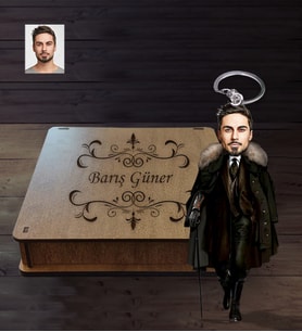 Kişiye Özel Kabadayı Karikatürlü Ahşap Anahtarlık Kutulu Bay-3