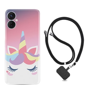 Tecno Spark 9T Kılıf Silikon Boyun Askılı İpli Desenli Silikon Sweety Unicorn 1737