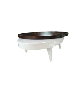 Dönerli Orta sehpa 18585 OVAL İnovatif Ürün Kayın Retro Ayak Şık MDF Tabla Beyaz (Beyaz - Ceviz)