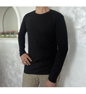Erkek Elastan Bisiklet Yaka Uzun Kol 2 Adet T-Shirt (Siyah)