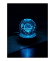 Ledli USB'li Ahşap Standlı Satürn Kız Temalı Kristal Küre Renkli RGB Led 3D Oda Masa ve Gece Lambası (Karışık)