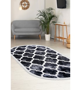 Dijidekor Halı Siyah Maça Yıkanabilir Saçaklı Oval Kesme İnce Yolluk Kilim Salon Halısı Modelleri