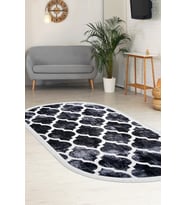 Dijidekor Halı Siyah Maça Yıkanabilir Saçaklı Oval Kesme İnce Yolluk Kilim Salon Halısı Modelleri
