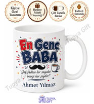 En Genç Baba Yazılı Eğlenceli Kupa Bardak Babalar Günü Hediyesi