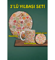Yılbaşı Temalı 3'lü Mousepad Kupa ve Bardak Altlığı Seti