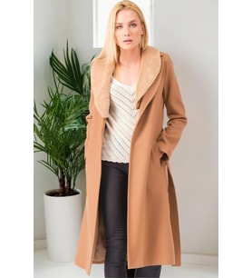 Z6671 DEWBERRY BAYAN PALTO-DÜZ CAMEL