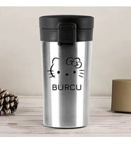 Kişiye Özel Paslanmaz Çelik 380 ml Vakumlu Hello Kitty Baskılı Termos - Isı Yalıtımlı, Sızdırmaz Kapak (Metal)