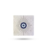 Doğaltaş Bardak Altlığı Nazar Boncuğu Baskılı 10x10cm %100 Traverten Doğal Taş