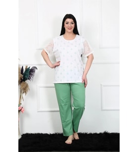Kadın 5XL-6XL-7XL-8XL Büyük Beden Kısa Kol Pijama Takım Beyaz