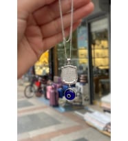 Gümüş  Araba Dikiz Aynası için ayetel kürsi ve nazar boncuğu