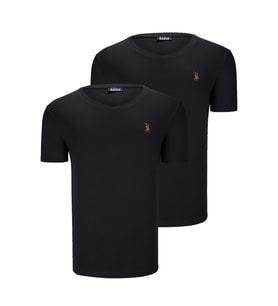 İKİLİ SET T8568 DEWBERRY V YAKA ERKEK T-SHIRT-KOYU SİYAH-KOYU SİYAH (Karışık)
