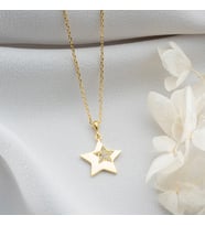 Vaoov 925 Ayar Gümüş Taşlı Yıldız Hediye Kolye (Gold)