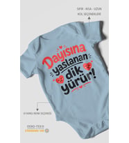 Dayısına yaslanan dik yürür Kısa Kollu Bebek Body %100 Pamuk
