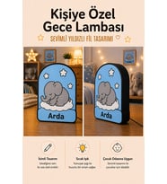 Kişiye Özel İsimli Yıldızlı Uyuyan Fil Gece Lambası Sıcak Işıklı Çocuk ve Bebek Odası Dekoru