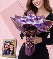Size Özel Fotoğraflı Renkli Led Işıklı Kelebek Buketi Hediyesi